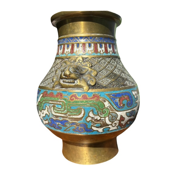Chinese Patinated Bronze Champleve Enamel Vase - Picture 3 of 5